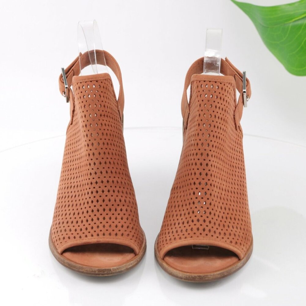 Steve Madden Womens Neptune Sandal Size 8.5 Brown Leather Block Heel Peep Toe - Picture 3 of 12